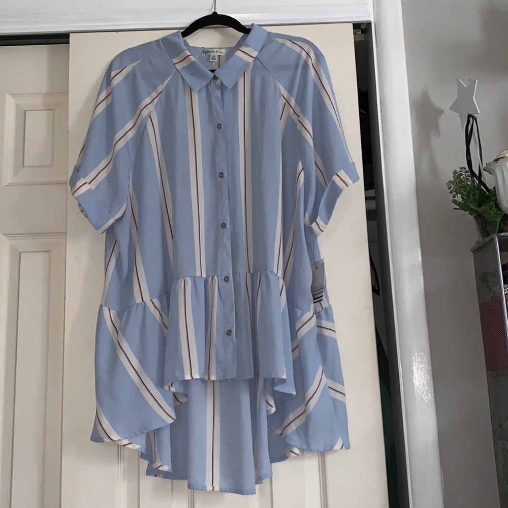 Blue red and white striped Ophelia Roe 3x mullet shirt